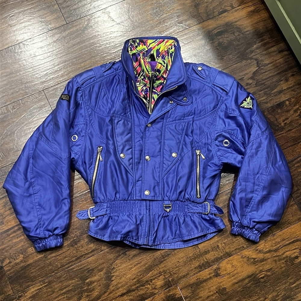 Vintage Descente Ski Jacket Men's Large Purple Colorblock Retro Insulated Coat